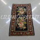 piccolo tappeto antico persiano bijar fondo blu con mazzi di fiori 100x60 cm lana su cotone