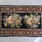 piccolo tappeto antico persiano bijar fondo blu con mazzi di fiori 100x60 cm lana su cotone