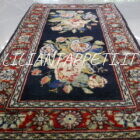 piccolo tappeto antico persiano bijar fondo blu con mazzi di fiori 100x60 cm lana su cotone