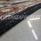piccolo tappeto antico persiano bijar fondo blu con mazzi di fiori 100x60 cm lana su cotone