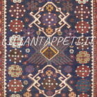Antico tappeto caucasico Shirvan bidjov annodato a mano in lana su lana con colori naturali 167x110 cm fondo blu