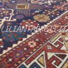 Antico tappeto caucasico Shirvan bidjov annodato a mano in lana su lana con colori naturali 167x110 cm fondo blu