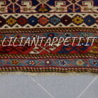 antico tappeto caucasico kuba konagkend tutto lana 190x111motivo arabescato fondo blu avorio