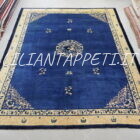 Antico tappeto Pechino cinese fondo azzurro annodato a mano 350x278 cm lana su cotone