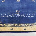 Antico tappeto Pechino cinese fondo azzurro annodato a mano 350x278 cm lana su cotone