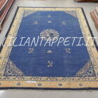 Antico tappeto Pechino cinese fondo azzurro annodato a mano 350x278 cm lana su cotone