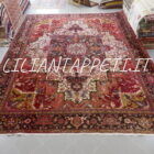 Grande tappeto persiano Heriz vecchio lana su cotone 460x350 cm rosso avorio