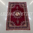 tappeto persiano khorasan mashad Firmato azmayesh lana su cotone 150x102 cm fondo rosso e marchio azienda in mezzo
