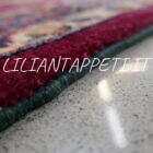 tappeto persiano khorasan mashad Firmato azmayesh lana su cotone 150x102 cm fondo rosso e marchio azienda in mezzo