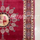 tappeto persiano khorasan mashad Firmato azmayesh lana su cotone 150x102 cm fondo rosso e marchio azienda in mezzo