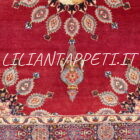 tappeto persiano khorasan mashad Firmato azmayesh lana su cotone 150x102 cm fondo rosso e marchio azienda in mezzo