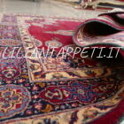 tappeto persiano khorasan mashad Firmato azmayesh lana su cotone 150x102 cm fondo rosso e marchio azienda in mezzo