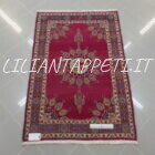 tappeto persiano khorasan mashad Firmato azmayesh lana su cotone 150x102 cm fondo rosso e marchio azienda in mezzo