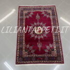 tappeto persiano khorasan mashad Firmato azmayesh lana su cotone 150x102 cm fondo rosso e marchio azienda in mezzo