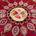 tappeto persiano khorasan mashad Firmato azmayesh lana su cotone 150x102 cm fondo rosso e marchio azienda in mezzo