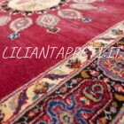 tappeto persiano khorasan mashad Firmato azmayesh lana su cotone 150x102 cm fondo rosso e marchio azienda in mezzo