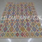 kilim afghano da salotto multicolore fondo avorio in lana 251x192 cm