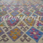 kilim afghano da salotto multicolore fondo avorio in lana 251x192 cm
