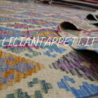 kilim afghano da salotto multicolore fondo avorio in lana 251x192 cm