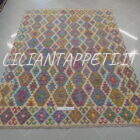 kilim afghano da salotto multicolore fondo avorio in lana 251x192 cm