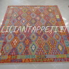 kilim afghano da salotto multicolore colori allegri in lana 241x215 cm