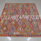 kilim afghano da salotto multicolore colori allegri in lana 241x215 cm