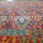 kilim afghano da salotto multicolore colori allegri in lana 241x215 cm
