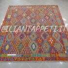 kilim afghano da salotto multicolore colori allegri in lana 241x215 cm