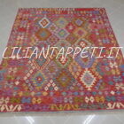 kilim afghano da salotto multicolore colori allegri in lana 245x204 cm