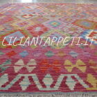 kilim afghano da salotto multicolore colori allegri in lana 245x204 cm