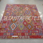 kilim afghano da salotto multicolore colori allegri in lana 245x204 cm