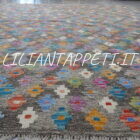 kilim afghano da salotto multicolore grigio tortora in lana 244x213 cm