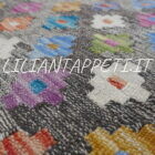 kilim afghano da salotto multicolore grigio tortora in lana 244x213 cm