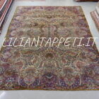 Tappeto persiano Kirman antico primi 900 in lana su cotone 352x270 cm fondo avorio con i fiori multicolori