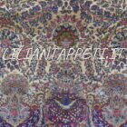 Tappeto persiano Kirman antico primi 900 in lana su cotone 352x270 cm fondo avorio con i fiori multicolori