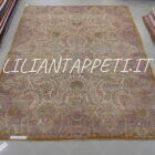 Tappeto persiano Kirman antico primi 900 in lana su cotone 352x270 cm fondo avorio con i fiori multicolori