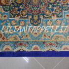 piccolo tappeto persiano kum tutto seta fondo azzurro verde 115x75 cm