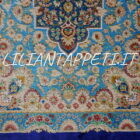 piccolo tappeto persiano kum tutto seta fondo azzurro verde 115x75 cm