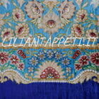 piccolo tappeto persiano kum tutto seta fondo azzurro verde 115x75 cm