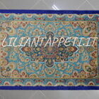piccolo tappeto persiano kum tutto seta fondo azzurro verde 115x75 cm