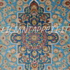 piccolo tappeto persiano kum tutto seta fondo azzurro verde 115x75 cm