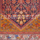 passatoia lunga antica persiana motivo Fior di Hennè fondo blu lana su cotone 413x107