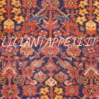 passatoia lunga antica persiana motivo Fior di Hennè fondo blu lana su cotone 413x107