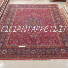 tappeto persiano khorasan mashad Firmato 352x303 cm fondo rosso floreale
