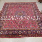 tappeto persiano khorasan mashad Firmato 352x303 cm fondo rosso floreale