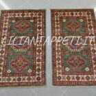 Scendiletti afghani orientali kazak verdi per camera da letto 128x78-126x79 cm