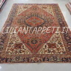 tappeto persiano heriz antico lana su cotone circa 1900 fondo rosso mattone 324x237 cm