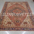 tappeto persiano heriz antico lana su cotone circa 1900 fondo rosso mattone 324x237 cm
