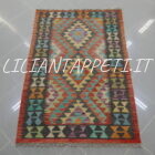 piccolo kilim afghano annodato a mano in lana 126x87 cm multicolore