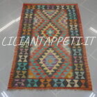 piccolo kilim afghano annodato a mano in lana 126x87 cm multicolore